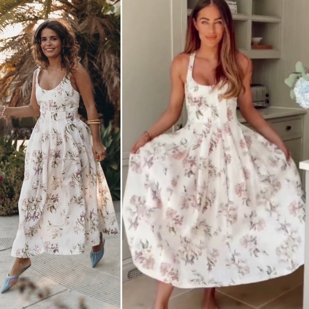 Brock Collection X H&M Floral Print Linen Blend Midi Dress NWT